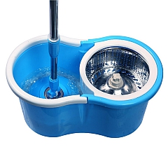 Швабра с отжимом и полосканием Spin Mop Pro 360, синяя, центрифуга металл
