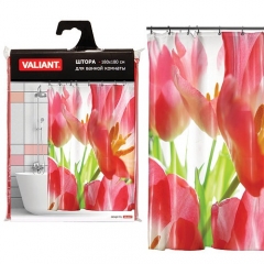 Штора занавеска для ванной Valiant RT Красные тюльпаны, 180х180см