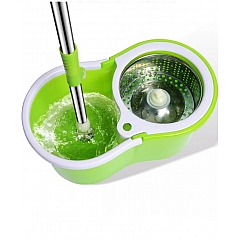 Швабра с отжимом и полосканием Spin Mop Pro 360, зеленая, центрифуга металл